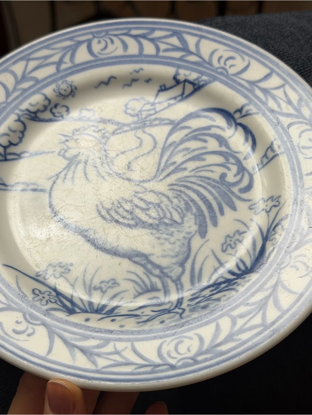 William-Sonoma Brittany Blue & White Rooster Lunch/Salad Plate 7.75”